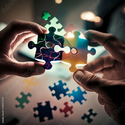 Two colorful pieces of a jigsaw that do not match together