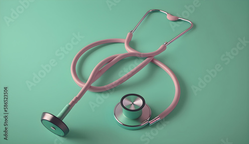 Photo 3d render realistic medical stethoscope on color background., generative ai