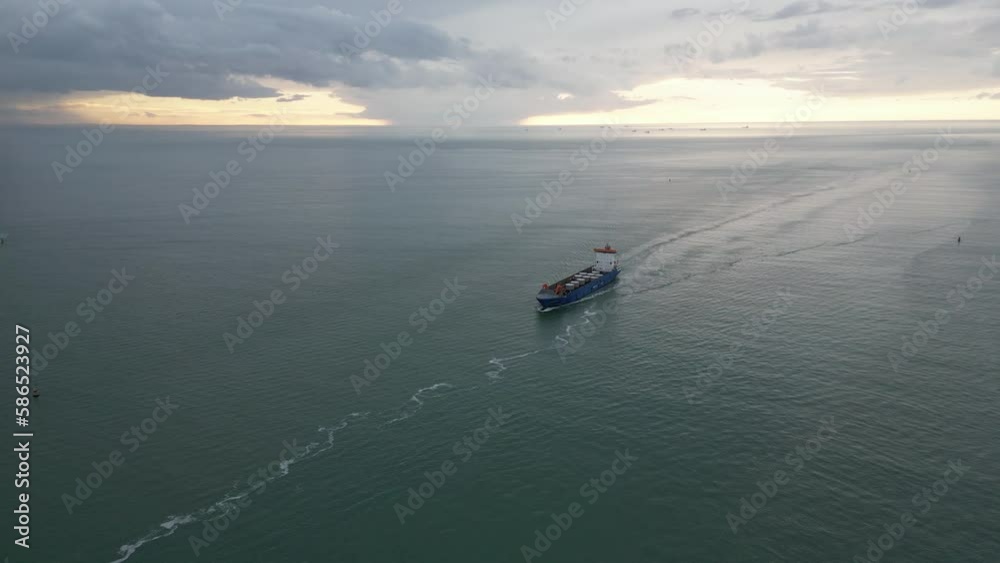 Transport ship off the port of Le Havre from a drone Transport ship off the port of Le Havre from a drone