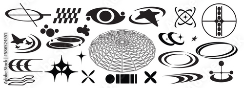 Vector Graphic Assets Set. Bold modern Shapes for Posters Template, flyers, clothes, social media, graphic design, sticker, In Y2k style, Futuristic, Anti-design, Digital Collage, Retro Futurist.