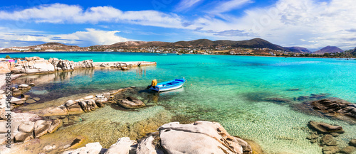 Greece sea and best beaches. Paros island. Cyclades. Kolimbithres -famous and beautiful beach in Naoussa bay