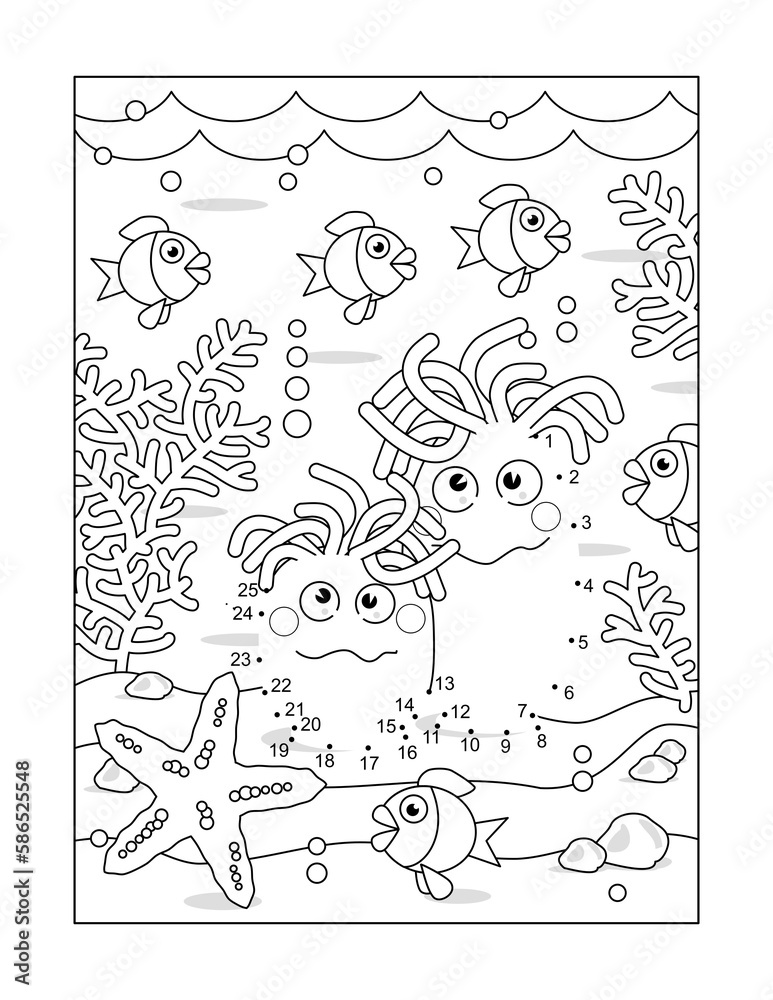 Naklejka premium Anemones dot-to-dot activity page