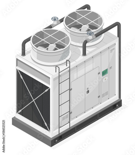 Industrial large Air Conditioner on Roof of factory Mall Airport or Warehouse Isometric illustration isolated cartoon vector