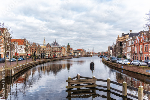 Spaarne river and old town in Haarlem  Netherlands 