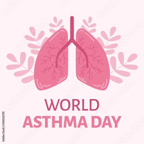Square banner for world asthma day. Hand drawn human lung illustration.