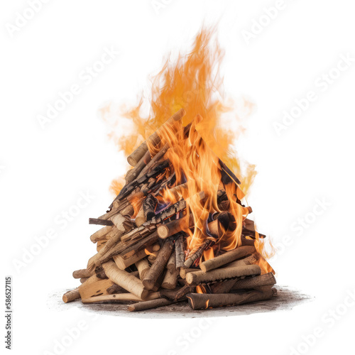 big bonfire with flame , isolated on transparent background cutout , generative ai photo