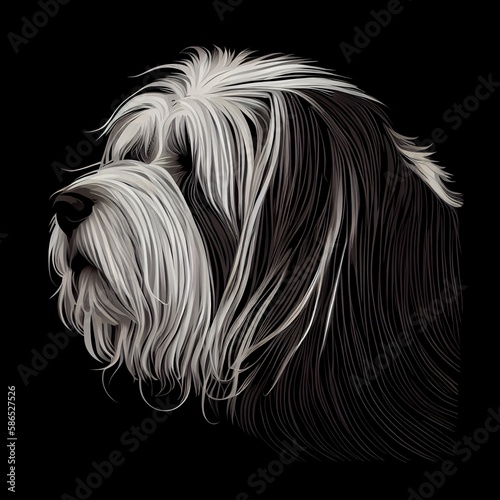 Polish Lowland Sheepdogs Dog Breed Isolated on Black Background. Generative AI