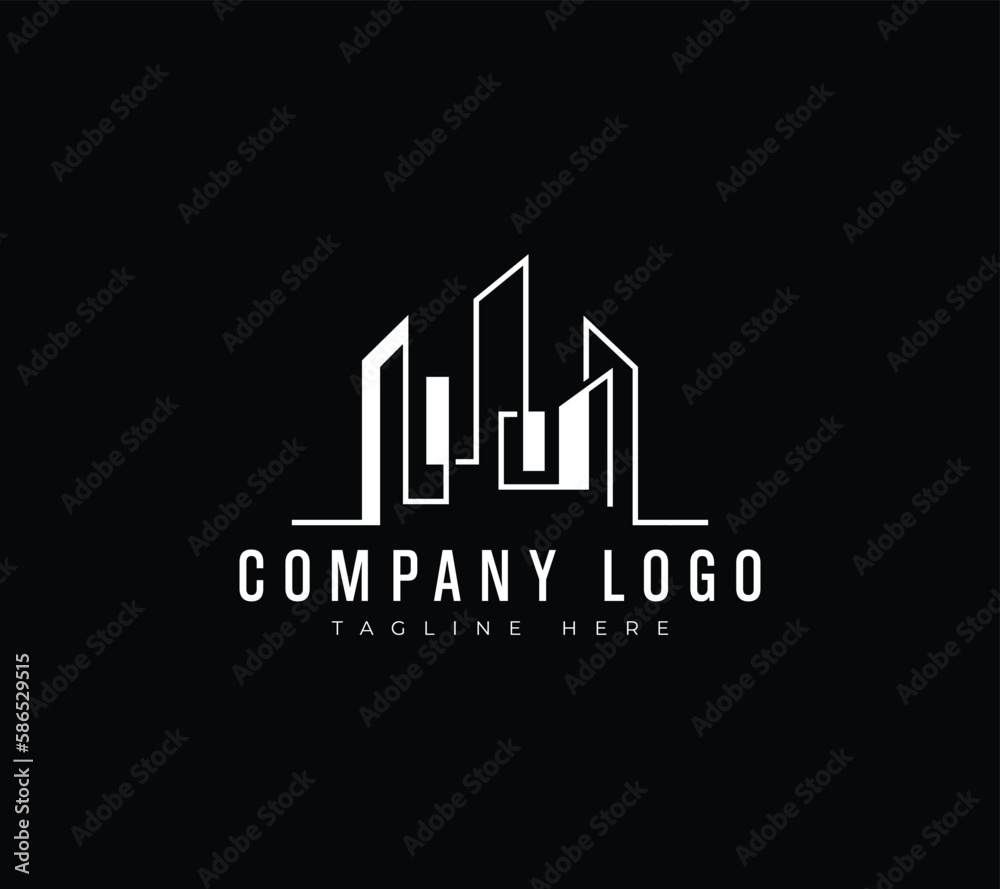 City building logo design with a modern and minimalist concept.  construction, architecture, and real estate abstract for logo design inspiration Premium Vector collection