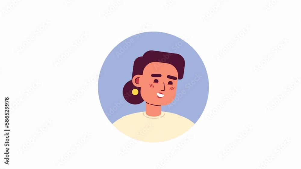 Animated happy office lady icon. Business woman. Flat character avatar animation on white background with alpha channel transparency. Color cartoon style round badge 4K video footage for web design