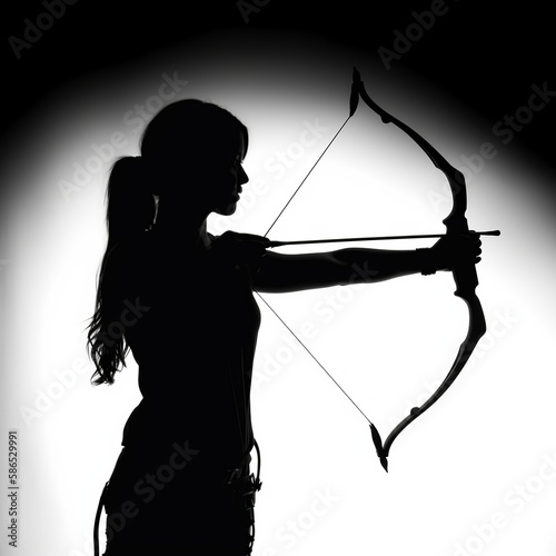 silhouette, archer, woman, illustration, fishing, sword, arrow, sport, bow, warrior, black, archery, people, samurai, person, target, weapon, japanese, cupid, fisherman, rod, art, generative ai