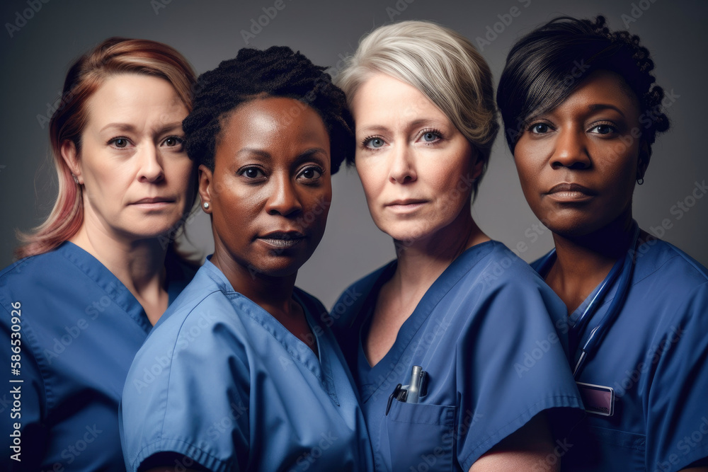 Nurses united, promoting diversity and fostering inclusive women empowerment in the workplace. Generative AI. Nurses united, promoting diversity and fostering inclusive women empowerment in the workplace. Generative AI.