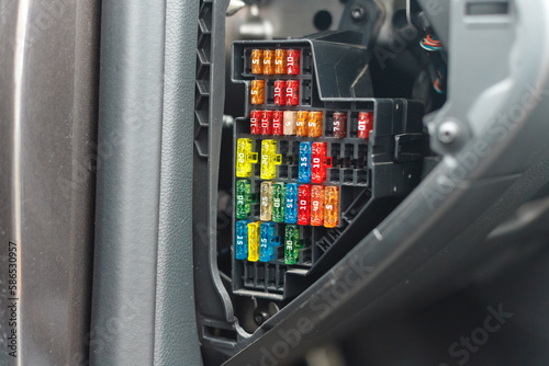 Car fuse box multicolor and multi protection current fused, Power distribution box in car photo