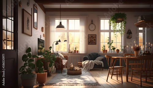 Interior design concept art  warm and bright homey home in modern nordic style. Realistic  4K  unreal engine  generative ai