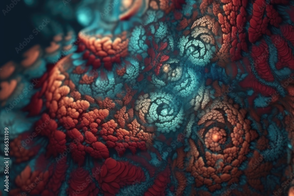 Close-Up View of a Red and Blue Laced Fabric. Generative AI Close-Up View of a Red and Blue Laced Fabric. Generative AI