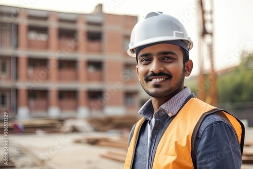 Indian male architect smiling at the camera, Generative AI