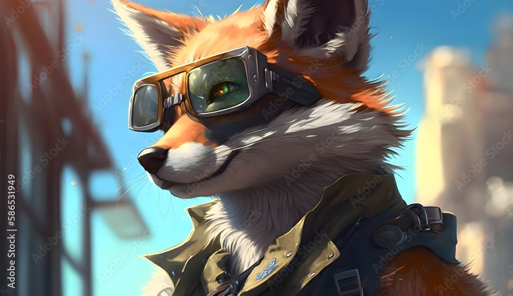 happy fox with sunglasses, generative ai