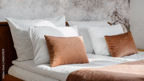 Принти на полотні hotel room with comfort bed and neatly bedclothes