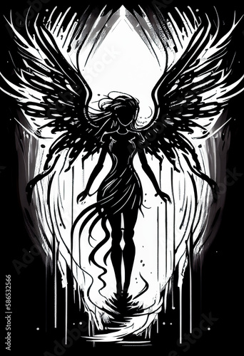 black angel with wings illustration - by generative ai