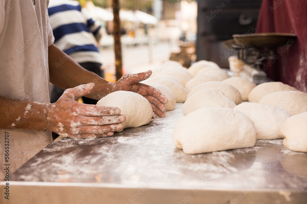 process of making bread. dough kneading process of making bread. dough kneading
