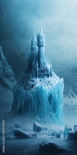 Ice Fortress with the Glacial Beauty of a Snow-Capped Castle Generated by AI