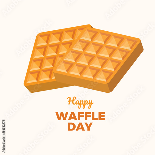 Happy Waffle Day greeting card vector illustration. Sweet square waffles graphic design element. Important day