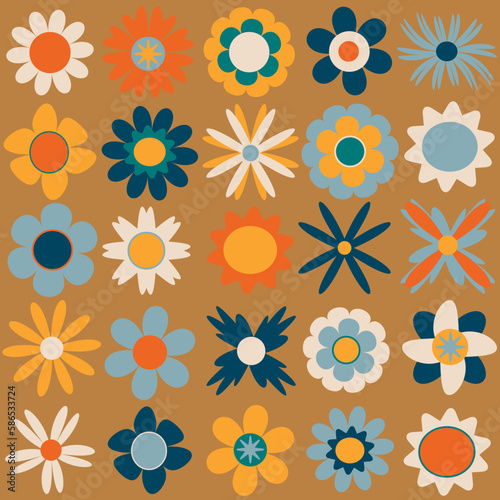Set of colorful cartoon flowers, vector