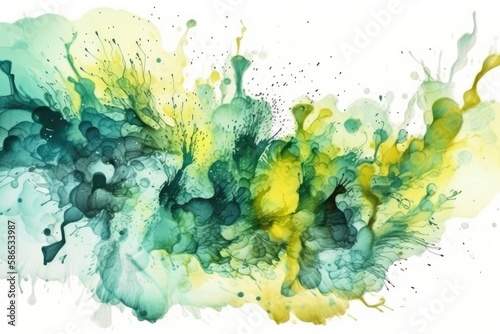 an abstract painting with green and yellow hues on a white canvas. Generative AI © AkuAku