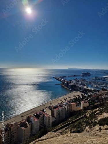 landscape of the city of Alicante panorama from the viewpoint of the city and the port on a warm sunny day