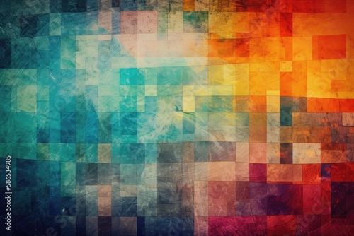colorful abstract background with squares. Generative AI © AkuAku