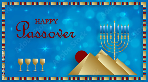 Happy Passover card, the Pessah holiday with nice and creative Jewish symbols
