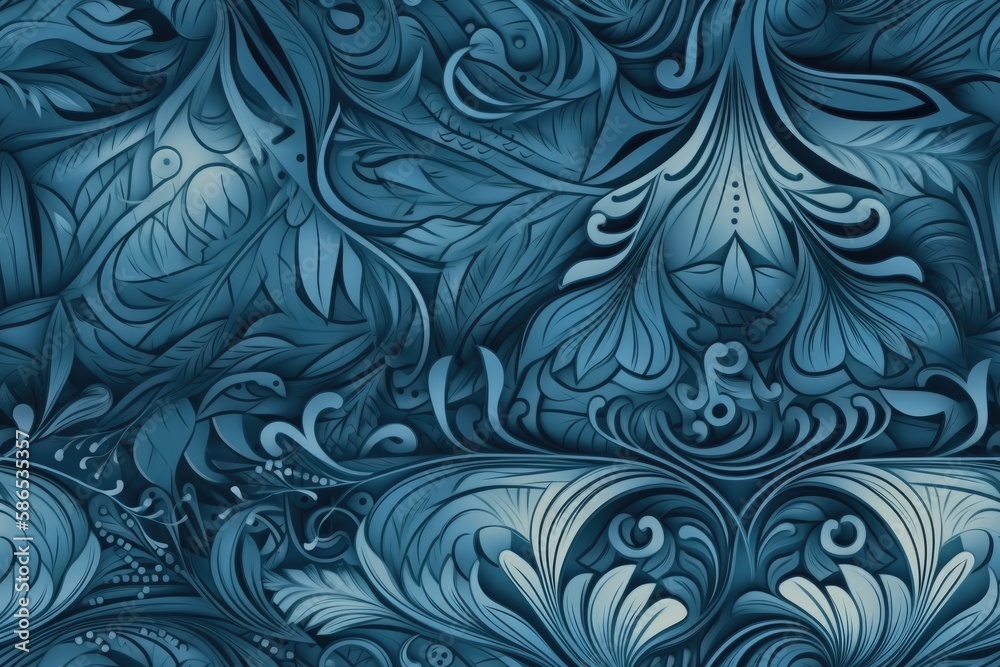 detailed blue and white pattern design. Generative AI detailed blue and white pattern design. Generative AI