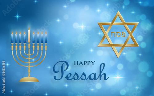 Happy Passover card, the Pessah holiday with nice and creative Jewish symbols