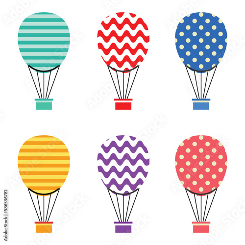 hot air balloon icon set, colorful flat design. vector illustration