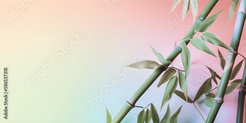 Bamboo Leaves On Pastel Colored Wall Background   Generative AI Artwork