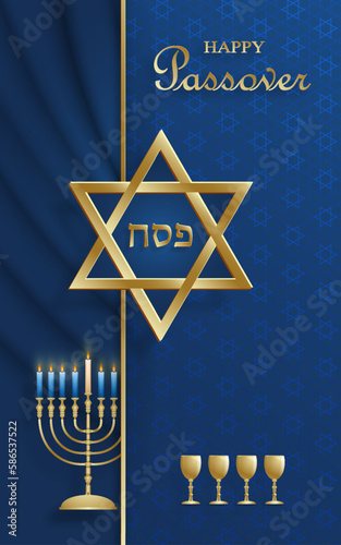 Happy Passover card, the Pessah holiday with nice and creative Jewish symbols