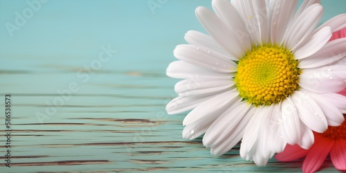 Daisy Flower On Pastel Colored Wooden Table Background   Generative AI Artwork