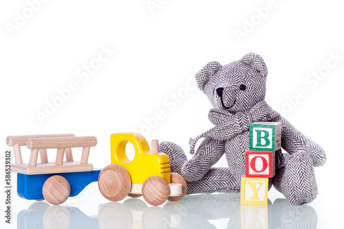 Children's toys on a white background