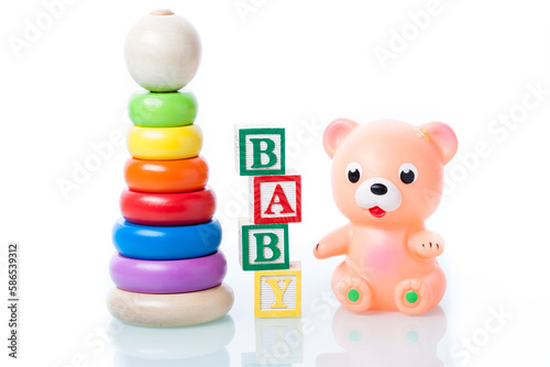 Children's toys on a white background