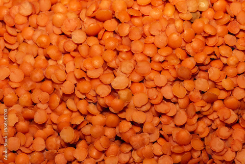 Close-up of orange-red lentils legumes