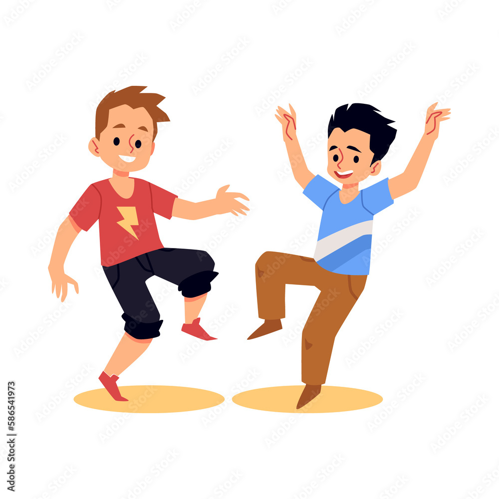 Fototapeta premium Funny cheerful boys jumping having fun, flat illustration isolated.