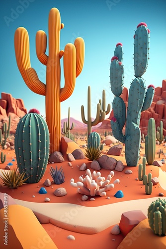 cartoon illustration, desert landscape, ai generative