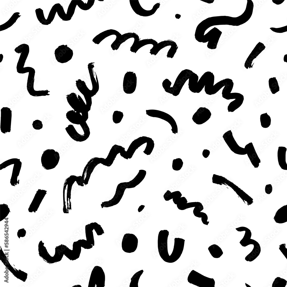 Messy doodles seamless pattern. Brush drawn curved lines and dots. Creative abstract style art background. Expressive seamless vector pattern. Simple childish scribble wallpaper print. Messy doodles seamless pattern. Brush drawn curved lines and dots. Creative abstract style art background. Expressive seamless vector pattern. Simple childish scribble wallpaper print.