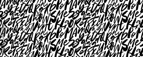 Brush drawn alphabet letters seamless pattern. Modern brush calligraphy ornament. Lowercase and uppercase letters, hand drawn typography abstract background. Alphabet in random order, mix of signs.
