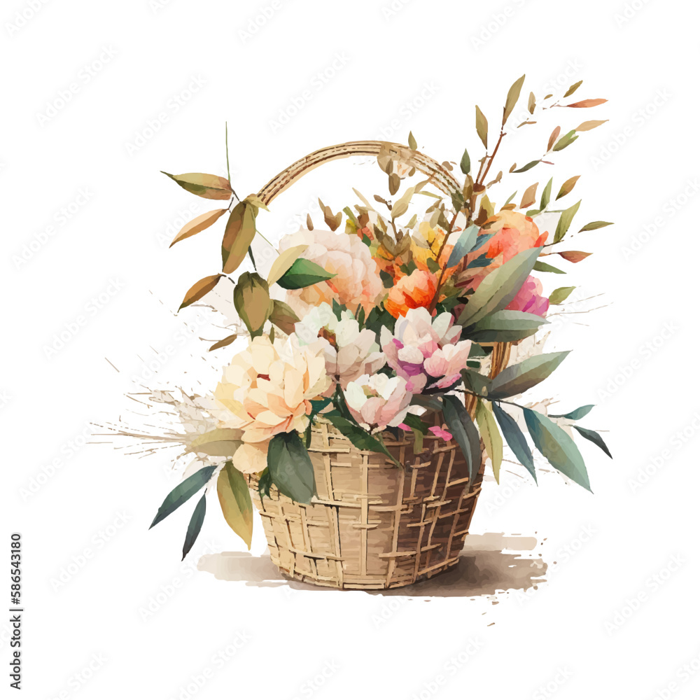 Watercolor Flowers Clipart vector, Easter Basket Png, Spring Floral ...