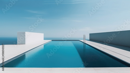 Minimalistic outdoor swimming pool. Generative AI © saicle