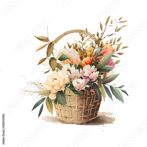 Watercolor Flowers Clipart vector  Easter Basket Png  Spring Floral Clip Art  Easter Sublimation Png  Watercolor Flower