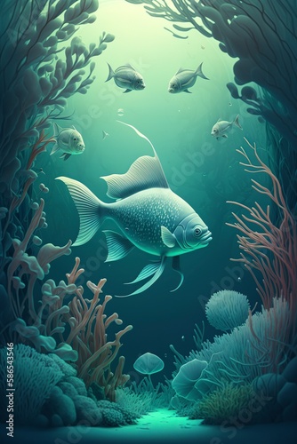 cartoon illustration, seabed, ai generative