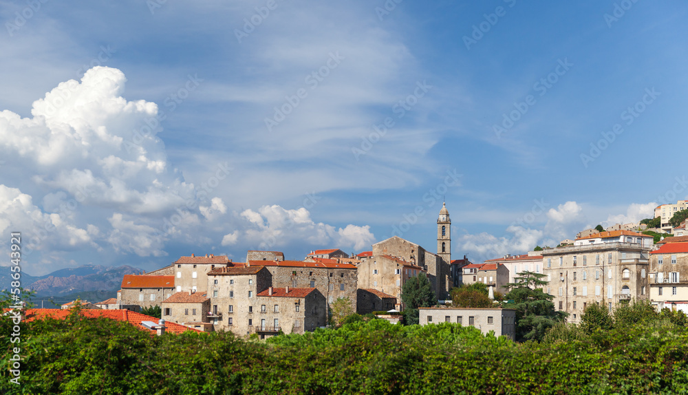 Sartene town on a summer day. Panoramic landscape photo of Corsica