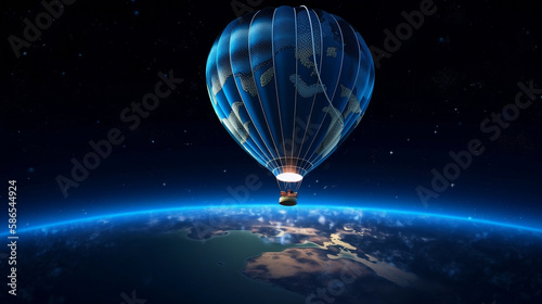 hot air balloon in space with the planet earth in the background. generative AI