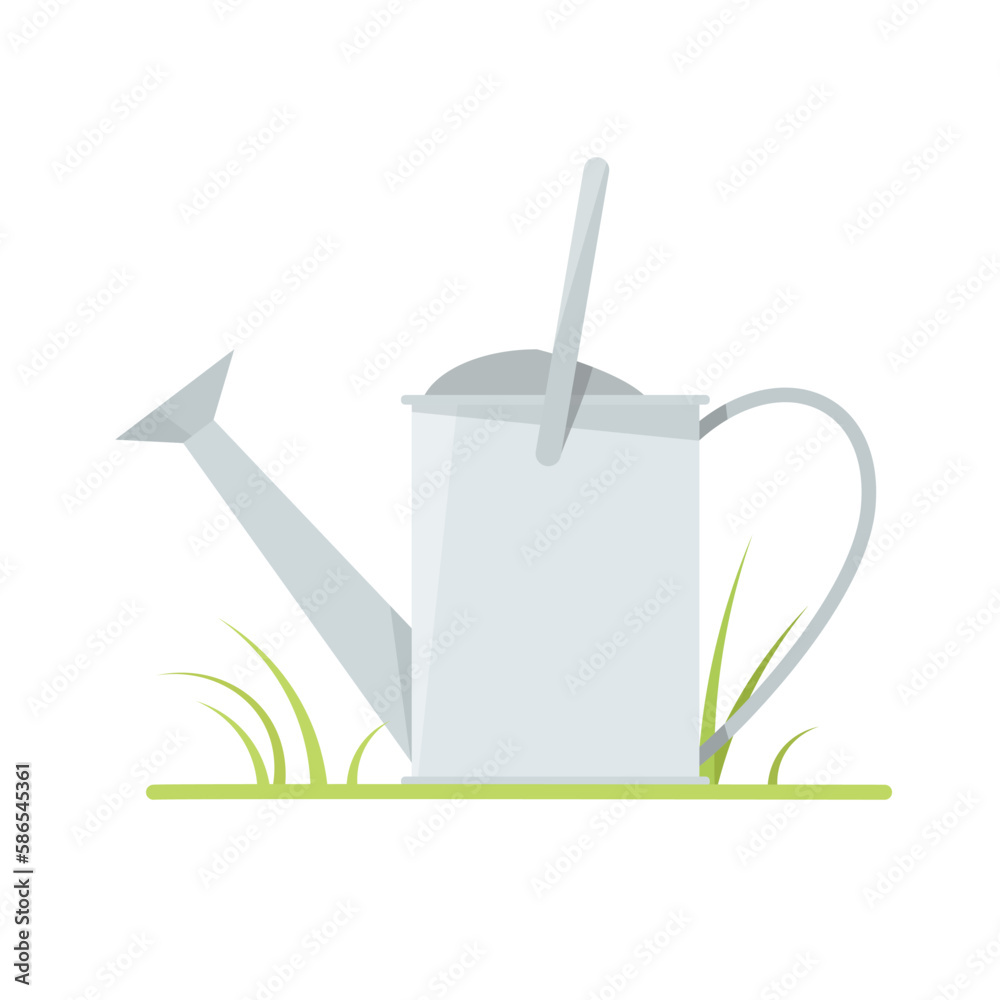 Metal big watering can on grass and white background Metal big watering can on grass and white background
